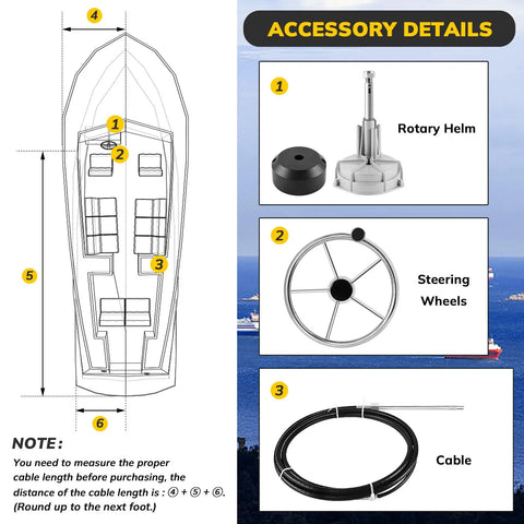 Marine Steering Control Cable 16 Foot Outboard Steering Kit With Three Quarter Inch Standard Tapered Shaft Heavy Duty Cast Steel And Stainless Construction Saltwater Ready For Yachts And Other Watercraft Easy Rudder And Wheel Mounting