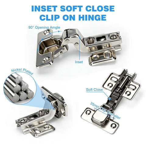 10 Pack 1 3/8 Inch Cabinet Hinges With Soft Close For Kitchen Cupboards Concealed Insert Doors Easy Install 90° Angle