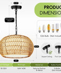 Big Time Upgrade 19 Inch Boho Rattan Chandelier Featuring Five Warm Lights For Farmhouse Dining Rooms with product dimensions displayed.