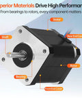 Front view of a NEMA 17 bipolar stepper motor with silver front plate and black housing; exposed shaft