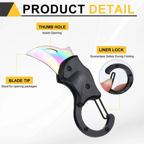 Mini Pocket Folding Knife With Carabiners 3Cr13 Stainless Steel 1.38 Inch Blade with thumb hole and liner lock