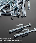3 Inch Metal Curtain Hooks Slip On Drapery Pins And Hooks For Pleated Drapes Stainless Steel Window And Door Curtain Hardware Silver Finish 30 Pieces for 3 1/2-inch open drapery headings