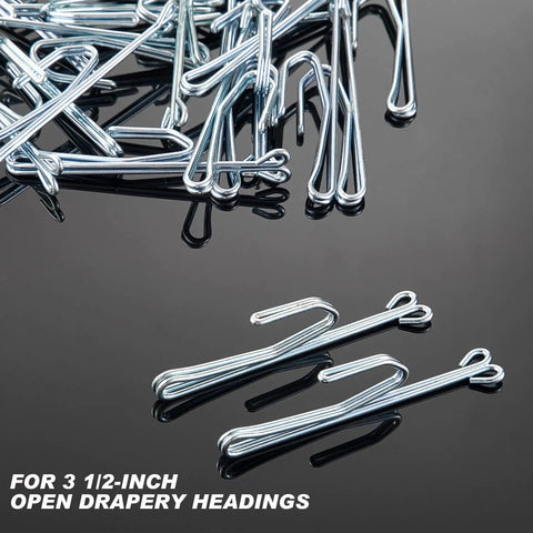 3 Inch Metal Curtain Hooks Slip On Drapery Pins And Hooks For Pleated Drapes Stainless Steel Window And Door Curtain Hardware Silver Finish 30 Pieces for 3 1/2-inch open drapery headings