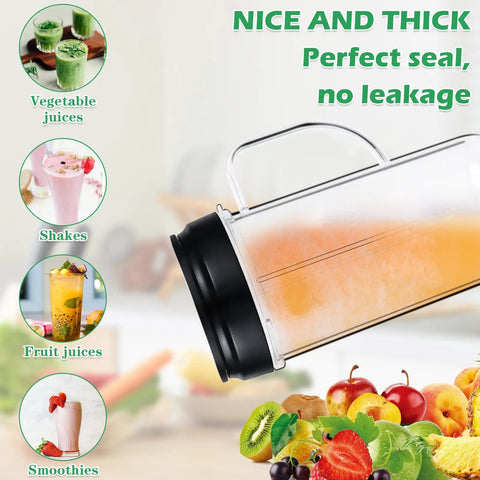 Side view of 22oz Blender Cup Replacement Set With Flip Top On The Go Lid And Handle For 250W MB1001, filled with orange juice.