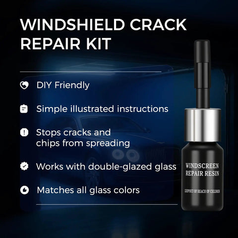 Windshield chip repair kit for cars with clear nano resin to fix chips and cracks in auto glass easy DIY quick fix