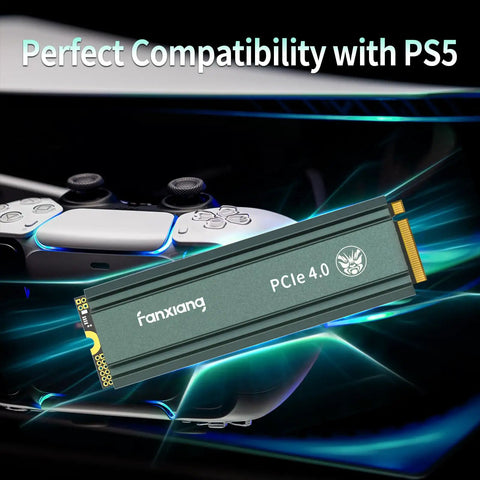 S660 PCIe Four Point Zero 1TB NVMe M2 SSD With Heatsink For PS5 shown with gaming console controller