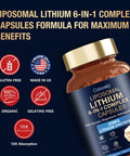 Liposomal Lithium Orotate 20mg Capsules With Magnesium Glycinate Lions Mane Bacopa Phosphatidylserine And Ashwagandha supplement bottle