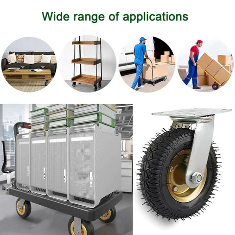 High Performance Industrial Swivel Casters And Lockable Fixed Wheels Heavy Duty Hand Truck Replacement Set Built Tough Pneumatic Tires on utility cart.