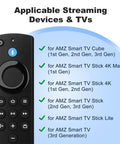 Remote Control For Fire TV Stick Lite And 4K Smart TV Sticks And Cubes With Voice Control No-Fuss Setup image with compatible devices list
