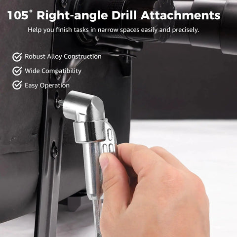 Super Cool 105 Degree Right Angle Drill Adapter Kit With Dual Attachments Flex Extender And Spiffy 12-In-1 Screwdriver Bit Set For Tight Spaces, alloy steel