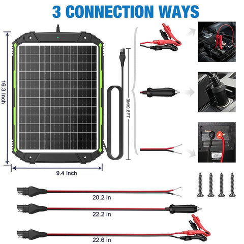 Diagram of a 25W 12V Solar Powered Battery Charger And Maintainer With Smart MPPT Controller Waterproof Workhorse Trickle Charger Kit