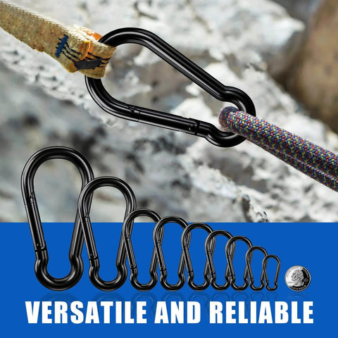 1.57 Inch Heavy Duty Carabiner Clip Hook Set Of 10 Black Spring Snap Hooks Keychain used for outdoor camping, rock climbing