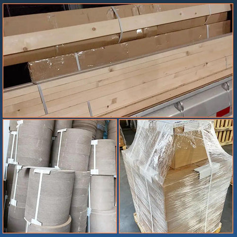 Heavy Duty PP Strapping Coil Kit 0.59 In Wide X 0.0315 In Thick, 330 Lb Break Strength strapping secured around wood and packages