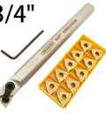 ASZLBYM 3/4 in lathe internal boring bar holder with hex key and 12 carbide inserts in yellow organizer