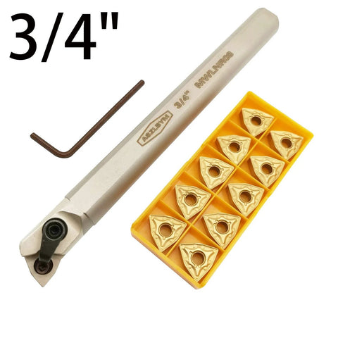 ASZLBYM 3/4 in lathe internal boring bar holder with hex key and 12 carbide inserts in yellow organizer