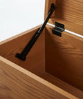 Installed Two Pack Lid Support Hinges, Rotatable Folding Black Cabinet Hinges With Soft Close Locking, shown on a wooden box.