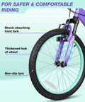 Girls 20 Inch Mountain Bike With Front Suspension For Ages 6 To 14 6 Speed Kids Bicycle wheel with front suspension, purple color.