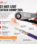 Person using ACT-HDT-12DT crimp tool from Deutsch Connector Kit With DTP 2 And 4 Pin Waterproof Automotive Plug Set for secure crimping.