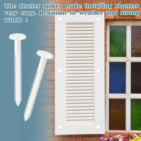Top Shelf 30 Pack 3 Inch White Vinyl Shutter Fasteners Hella Durable PVC Anchor Pins for Exterior Decorative House Shutters, installed.