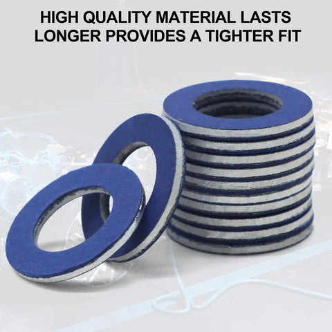 12 Pack Aluminum Oil Drain Plug Gaskets For Oil Pan Seal Durable Asbestos Free Gasket Set With Tight Seal To Prevent Leaks Ideal For Cars And Trucks For Most Vehicles, blue aluminum washers stacked