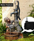 160GPH Whisper Quiet Submersible Fountain Pump With 3.3 Ft Tubing installed in garden water feature with statue