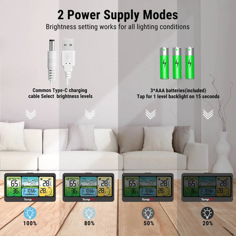 Indoor Outdoor Weather Station With Wireless Remote Thermometer And Barometer 1000 Ft Range power supply options display