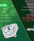 Image comparing No Sweat Engine Water Pump For 2011 To 2015 Kia Sportage Optima Sorento And 2013 To 2016 Hyundai Santa Fe Sport Gas Engines Only Heavy Duty Coolant Pump with old unit.