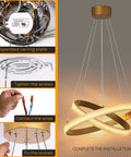 Installation steps for Modern LED Chandelier Dimmable Pendant Light With Two Ring Dope Design for Living Room Dining Room Bedroom Kitchen Island Chrome Finish 17W Energy Efficient Ceiling Fixture