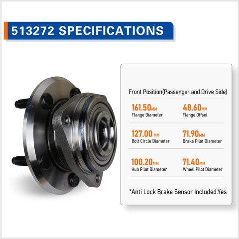 Beefed Up Front Wheel Hub And Bearing Assembly For Jeep Wrangler 2007 2010 With ABS 5 Lug Replacement side view with specs