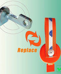 Boat trailer surge brake lockout key with orange strap and metal mounting lever