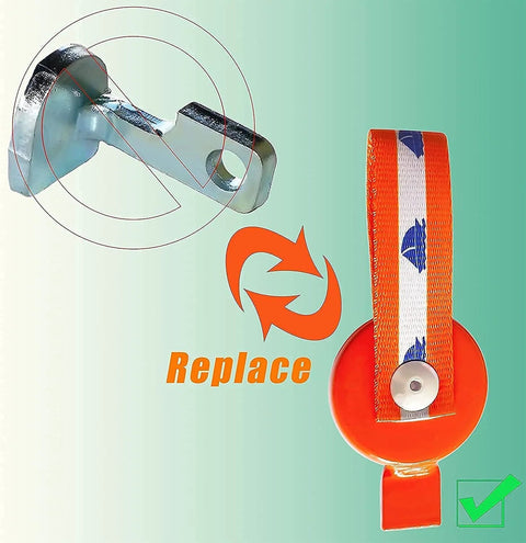 Boat trailer surge brake lockout key with orange strap and metal mounting lever
