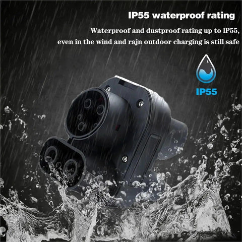 Ccs2 To Ccs1 Dc Ev Adapter 250A Fast Charging Converter 1000V splashing water with IP55 rating for secure outdoor charging.