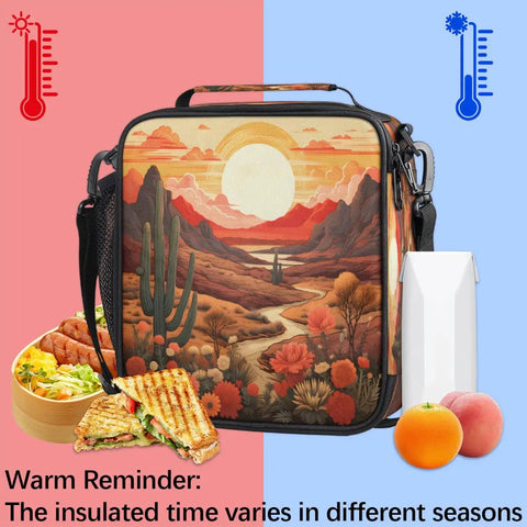 Desert Flower Cactus Insulated Lunch Bag Tote With Leakproof Cooler Waterproof Reusable Thermal Food Bag for all seasons