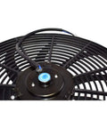 Close-up view of No Sweat Universal 16 Inch Electric Radiator Fan Kit With Reversible S Blade Push Pull Design showing motor and wiring.