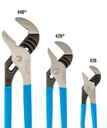 3 Piece Tongue And Groove Pliers Set With Laser Heat Treated Teeth For Lock Tight Grip Built Tough In High Carbon Steel, sizes 440, 420, 426