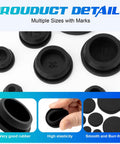 125 Piece Rubber Plugs For Round Holes Set In Assorted Sizes Premium Black Silicone Hole Plugs in various sizes displayed.