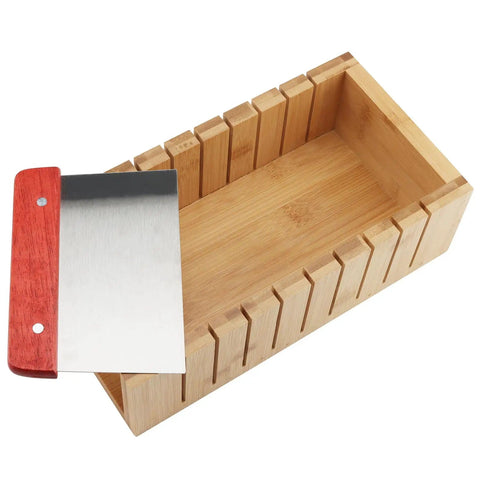 Ultimate 7 Piece Soap Making Kit With Silicone Molds And Stainless Steel Slicers, wood box with stainless slicer