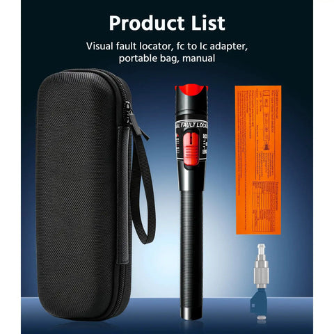 Built Tough Visual Fault Locator For Fiber Optic Cable Inspection Up To Fifty Km Range With Plug And Play Connector Fit and rugged carry case and accessories.