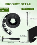 Landscape Edging Kit 33 Foot Roll 4 Inch Plastic Garden Edging with 100 spikes, showing product details and measurements.