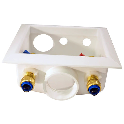 Lead Free Dezincification Resistant Brass Valve Box With 3/4 Inch Male Hose Thread Outlets, Push-To-Connect Design, snap-in faceplate visible