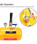 Close-up of yellow 5 Gallon Air Tire Bead Seater Blaster Tool With Gauge 145 PSI for Cars Trucks ATVs and Heavy Duty Rims