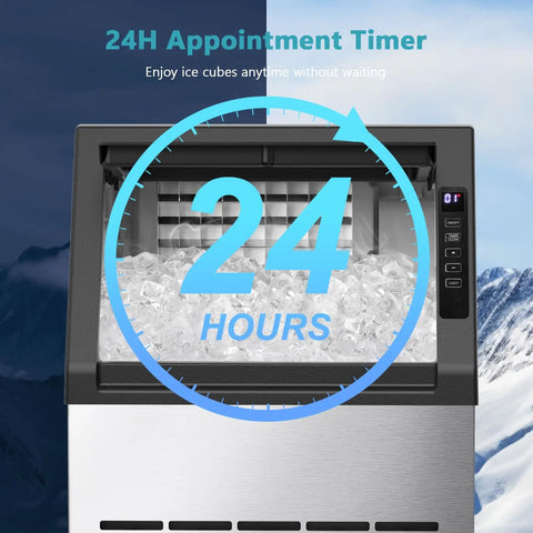 Commercial Ice Maker Machine 80 Lbs Per Day Freestanding 24 Lb Storage Stainless Steel Auto Self Cleaning Ice Maker For Bar Cafe Restaurant Quiet Pro Grade Heavy Duty Ice Machine with 24-hour timer display
