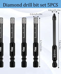 Five 6mm dry diamond drill bits set for tile/stone; vacuum-brazed, black with diamond tips (Amazon)