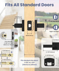 Diagram showing Six Pack Matte Black Interior Door Handles Set with Keyless Privacy Levers on standard door measurements