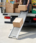 Stainless Steel Roller Conveyor Slide Foldable Portable Heavy Duty Industrial Gravity Transport Cart For Warehousing Logistics and Shipping Up To 440 Lbs, used for unloading boxes from truck.
