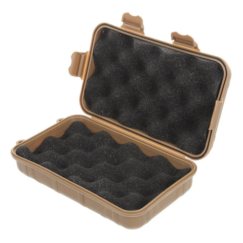 Open khaki case showing foam interior, 2 Pack Shockproof Storage Case For Outdoor Camping And Hiking, Multi Function Survival Organizer Box