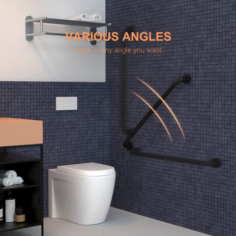Bathroom with Two Pack Matte Black Shower Grab Bar Set, 40 Inch Stainless Steel Bathroom Hand Rail, One And One Quarter Inch Outer Diameter