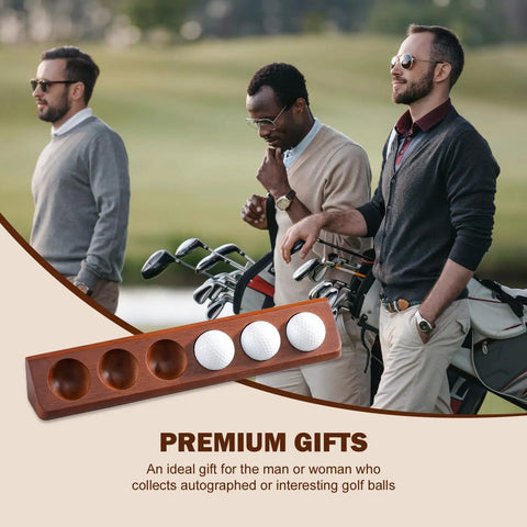 Premium Wooden Golf Ball Display Case And Holder For Wall Mount Or Tabletop, Dual Display with golf players in background