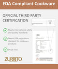 FDA compliant cookware certification with test report and quality standards for Zurrito kitchenware.