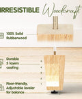 Four Point Five Inch Square Wood Furniture Legs Set Of Four With Adjustable Levelers showcasing solid rubberwood and coating layers.